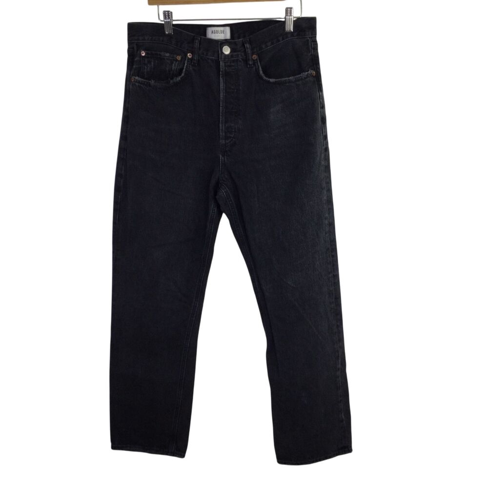Agolde Womens 90s Mid Rise Straight Leg Jeans Denim Dark Wash in Tar Size 24